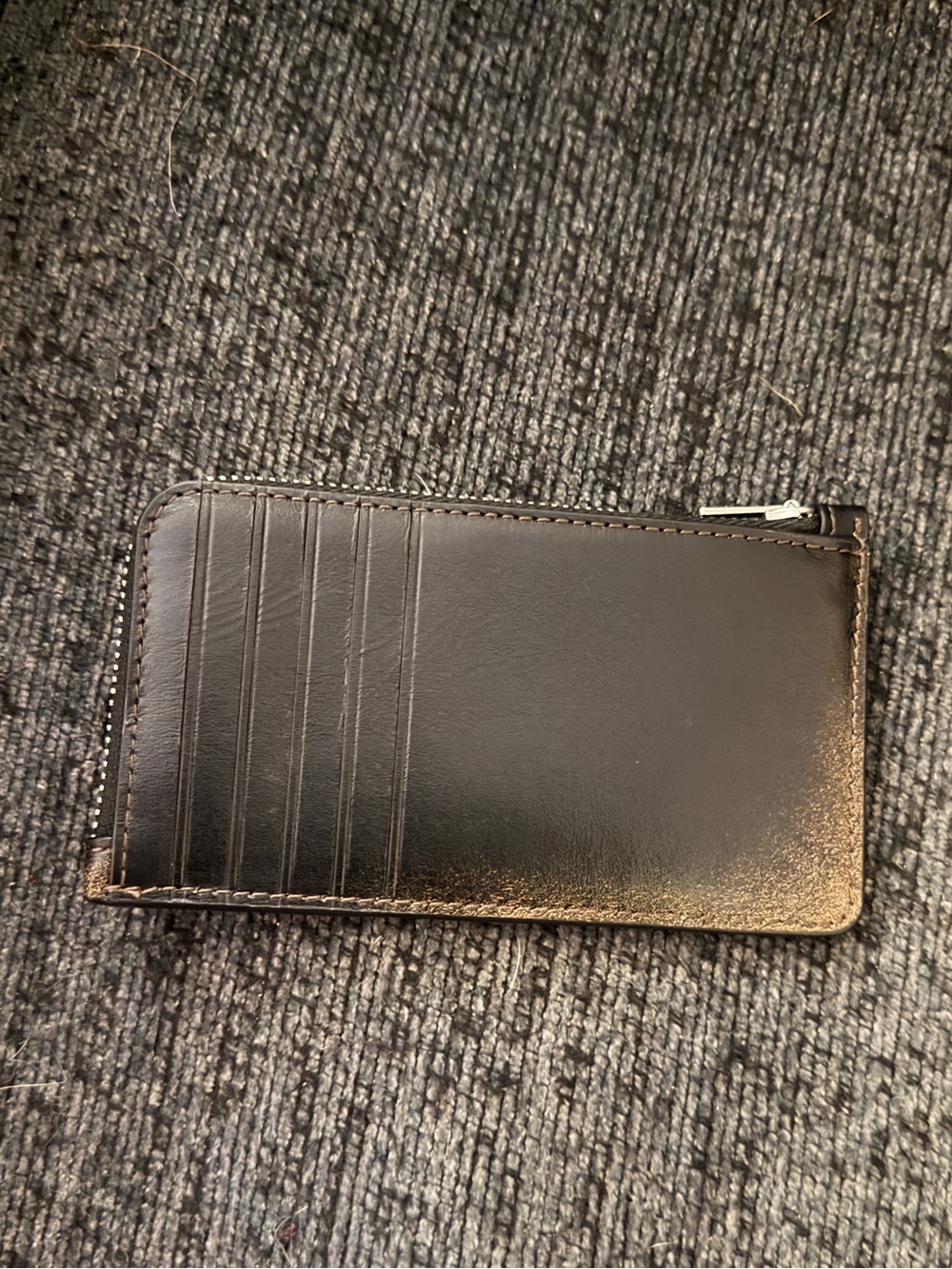 Coach New York Zip Card Case in Ruboff Glovetanned Loved Leather Black/Brown NWT - Picture 2 of 16